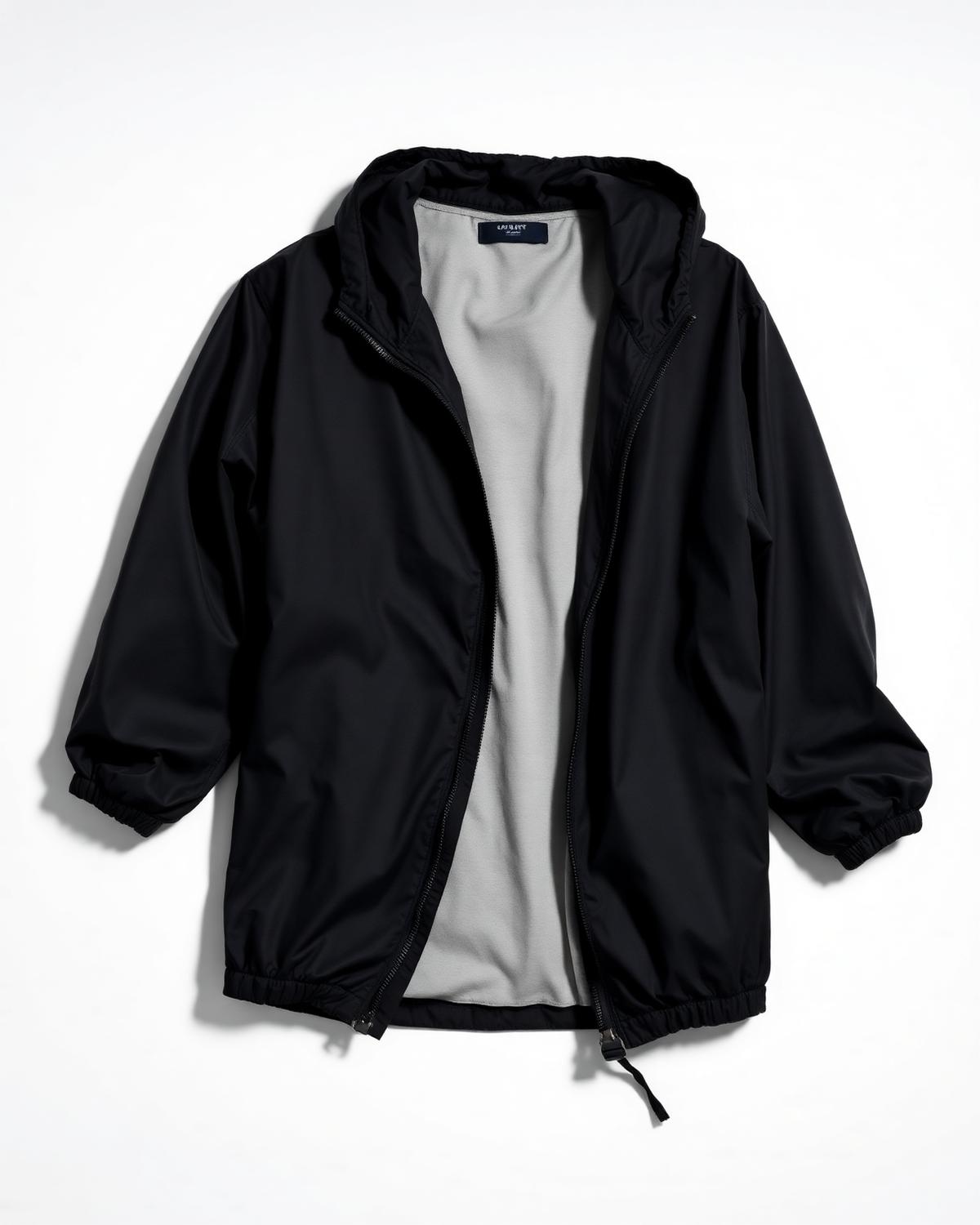 Campera rompeviento negra en flat lay